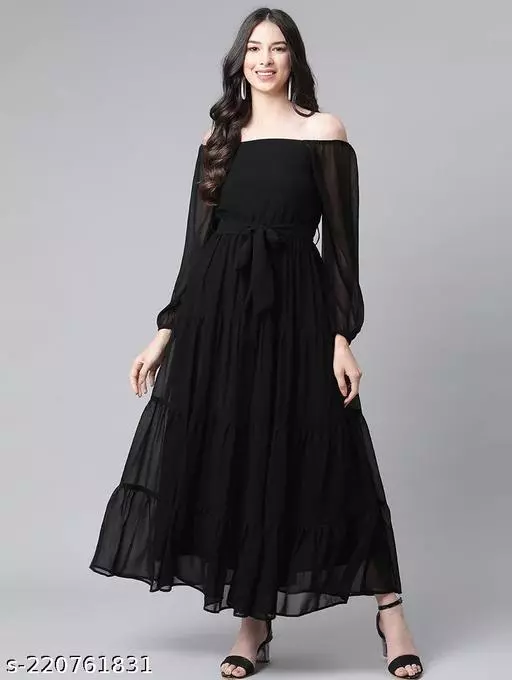 Off Shoulder Solid Tiered Dress
