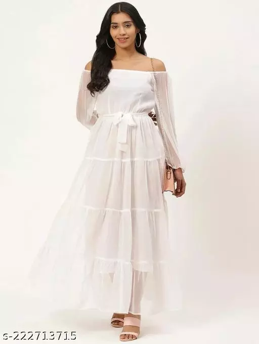 Off Shoulder Solid Tiered Dress