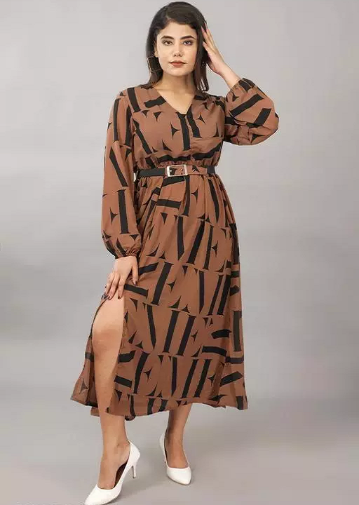 Full Sleeves, Front Slit, Printed Dress For Women