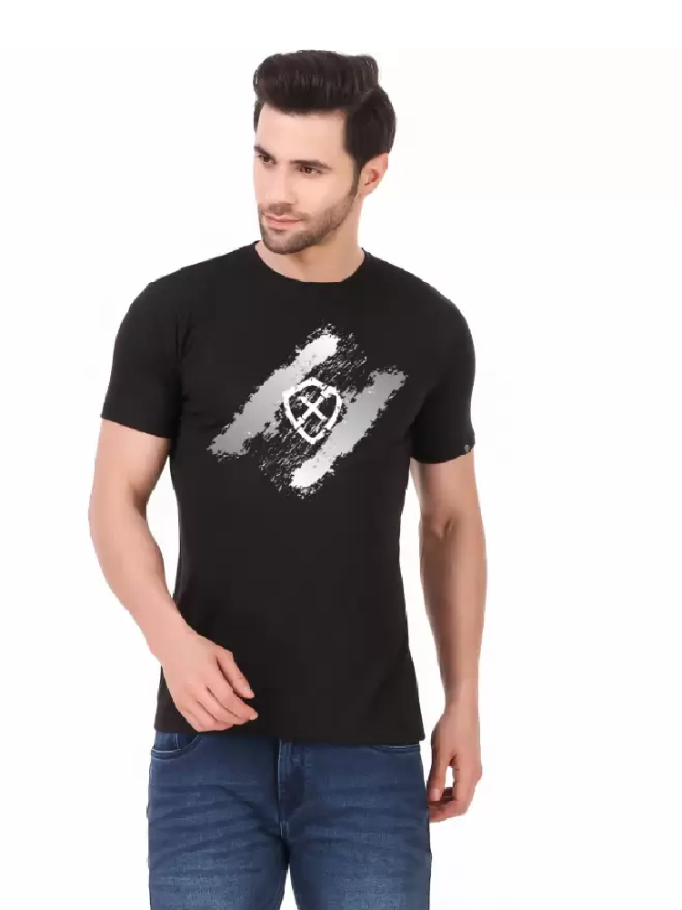 SCULLX Men Graphic Print Round Neck Cotton Blend Black T-ShirtSCULLX Men Graphic Print Round Neck C