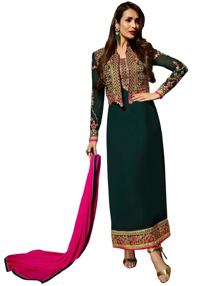 Semi Stitched Georgette Gown/Anarkali Kurta & Bottom Material Embroidered, Embellished