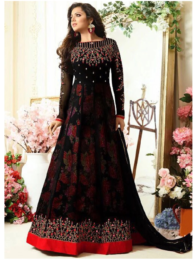 Designer Georgette Black Colour Embroidery Work With Coding Work Anarkali
