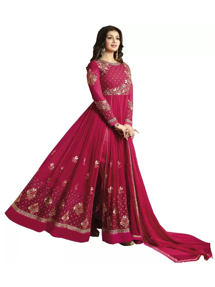 Embroidered Georgette Semi Stitched Anarkali Gown (Pink