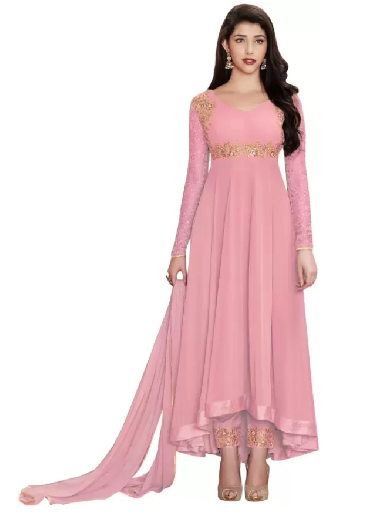 Semi Stitched Georgette Salwar Suit Material Embroidered