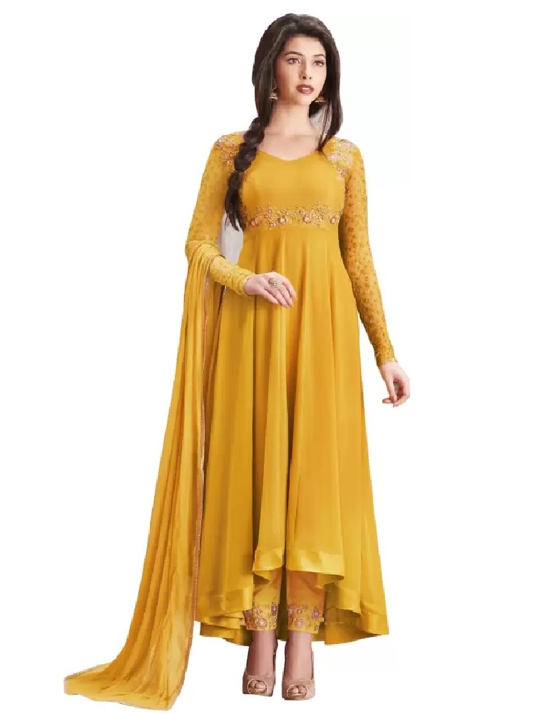 Semi Stitched Georgette Salwar Suit Material Embroidered