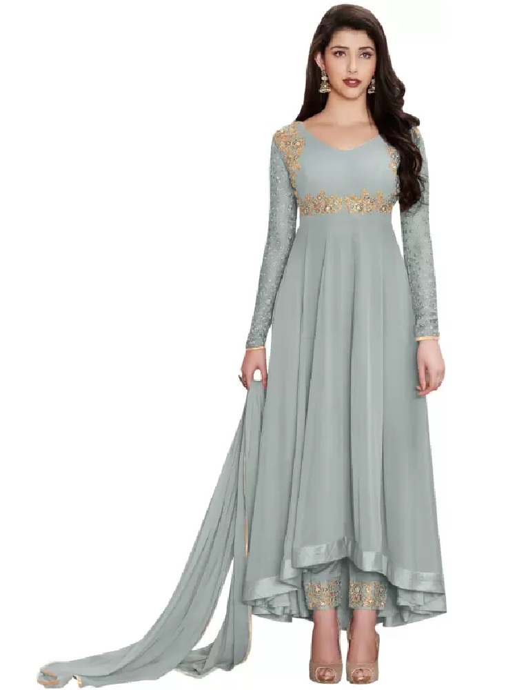 Semi Stitched Georgette Salwar Suit Material Embroidered