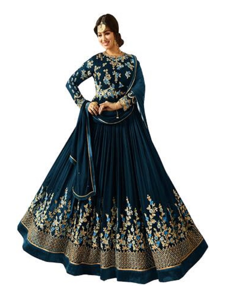 Ethnic Yard Blue Faux Georgette Semi-Stitched Anarkali Salwar Suit
