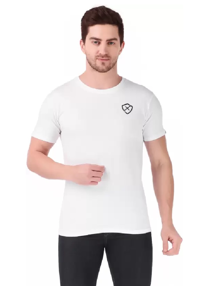 SCULLX Men Printed Round Neck Cotton Blend White T-Shirt