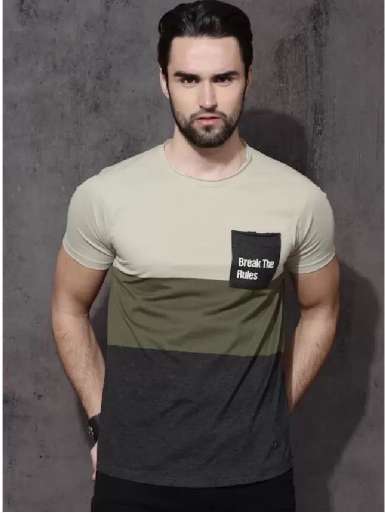 TRENDZ Men Colorblock Round Neck Cotton Blend Multicolor T-Shirt