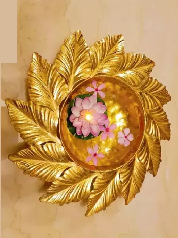 Leaf Shape Metal Urli Bowl for Floating Flowers, Candles, Home DΓ©cors ,Gift & Diwali Decorations