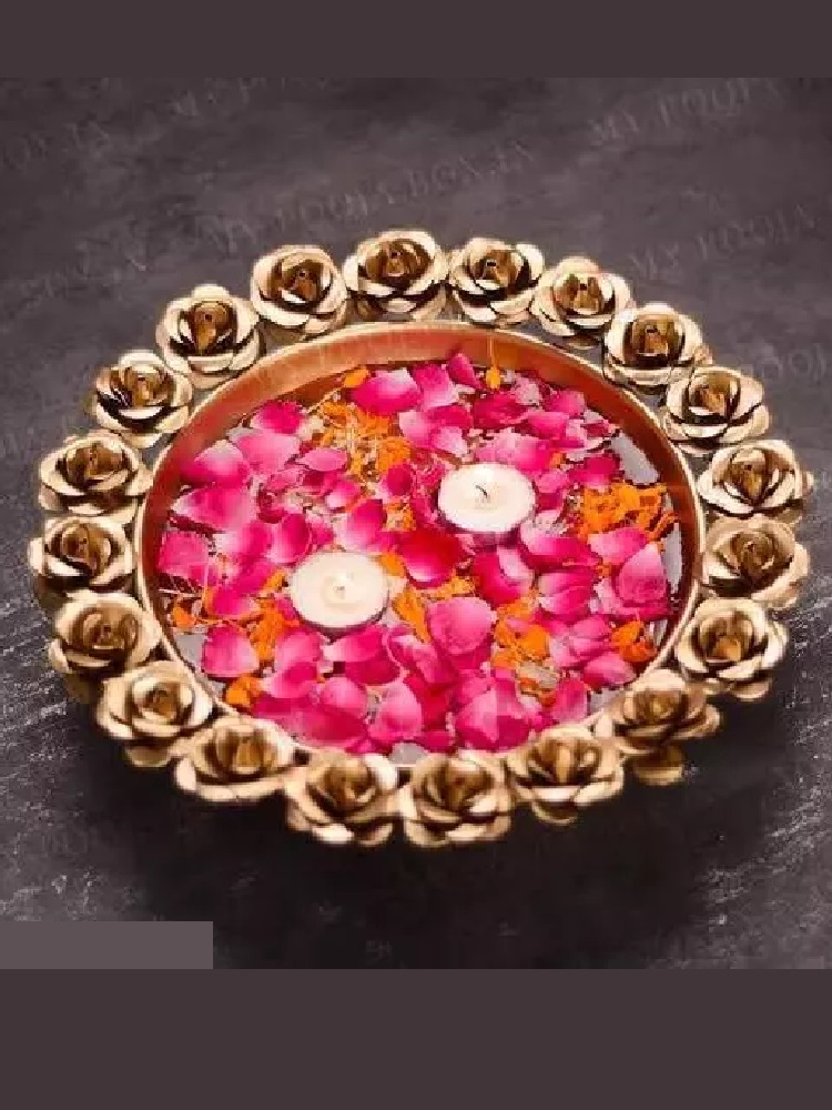 Ghufran Rose Flower Design Urli Bowl Decorative Beautiful Handcrafted Bowl for Floating Flowers and T