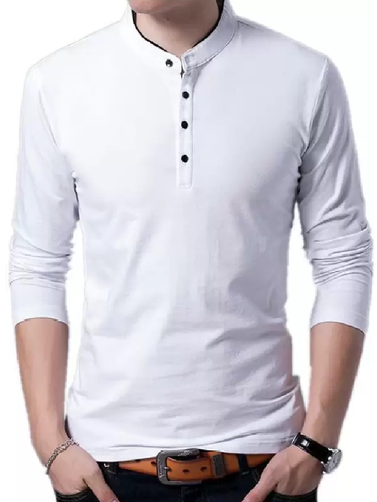Men Solid Mandarin Collar Cotton Blend T-shirt 6