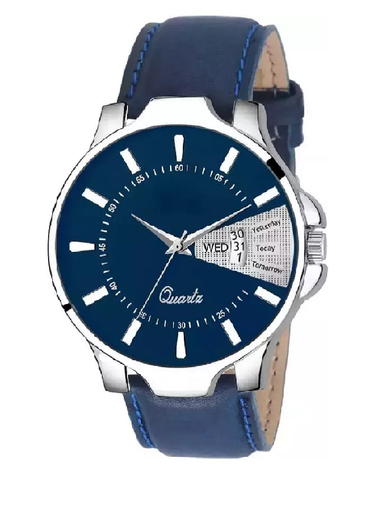 ANDHAK  DD blue Date Day and Time Leather Strap Analog wrist watch for men for boys Pack of 1