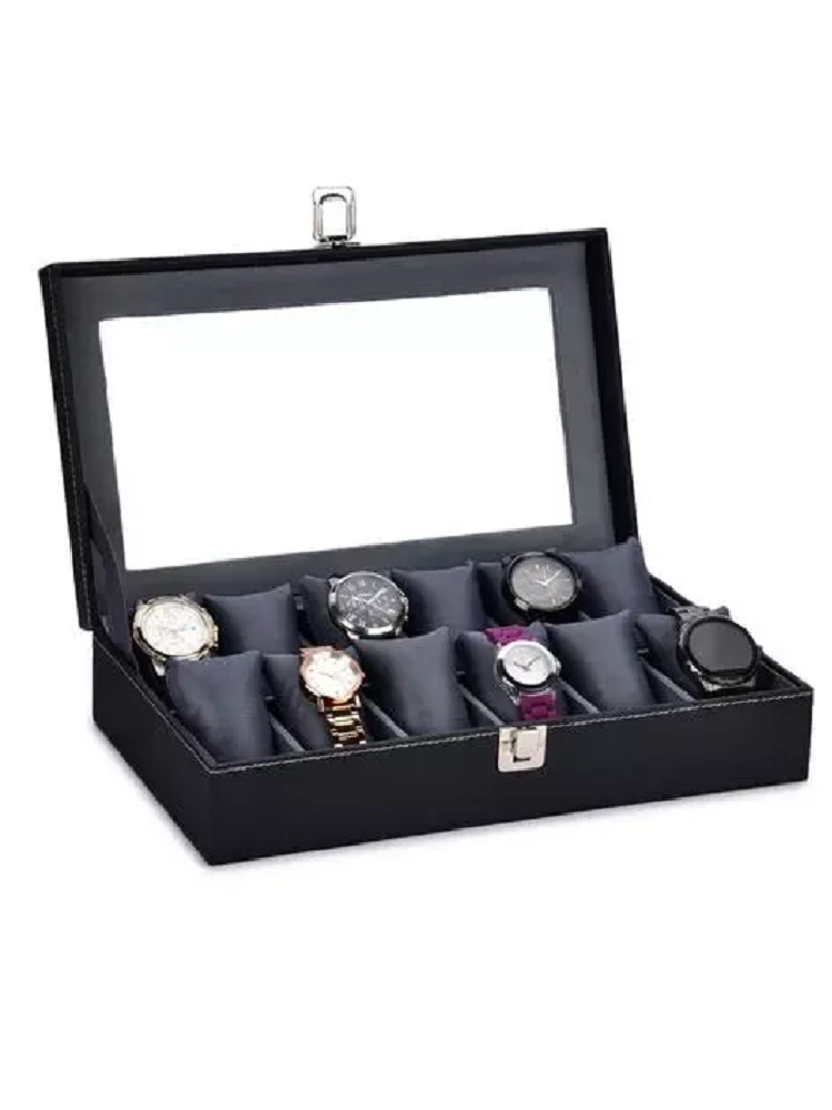 ANDHAK Unisex Black 12 Slot Watch Box Case For 12 Watches (WITHOUT WATCHES) BLACK 