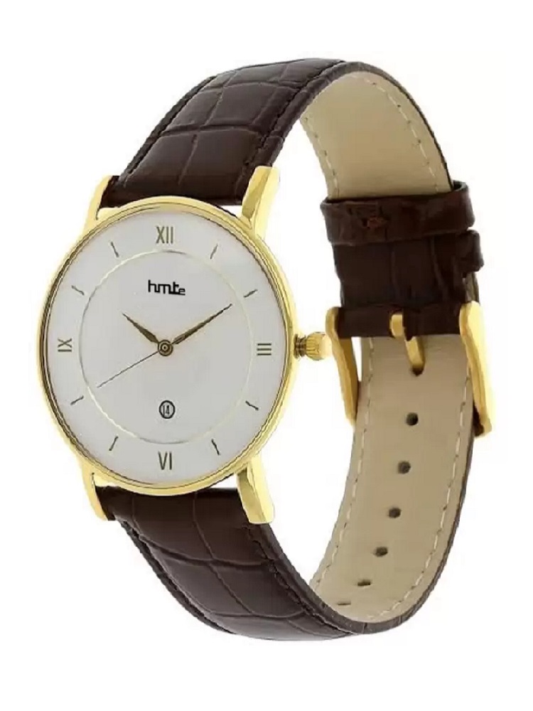HMTe Analog White Dial Black Strap Watch for Men