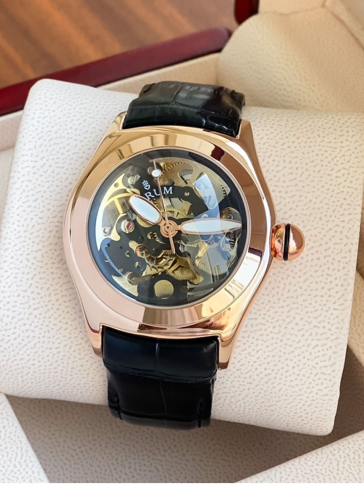 Automatic Collection Black Leather Strap Men's Watch