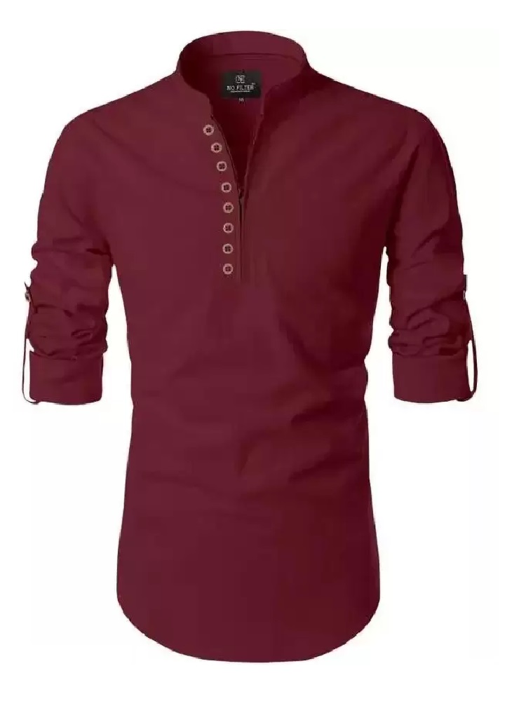 ANDHAK Men Regular Fit Solid Mandarin Collar Casual Shirt