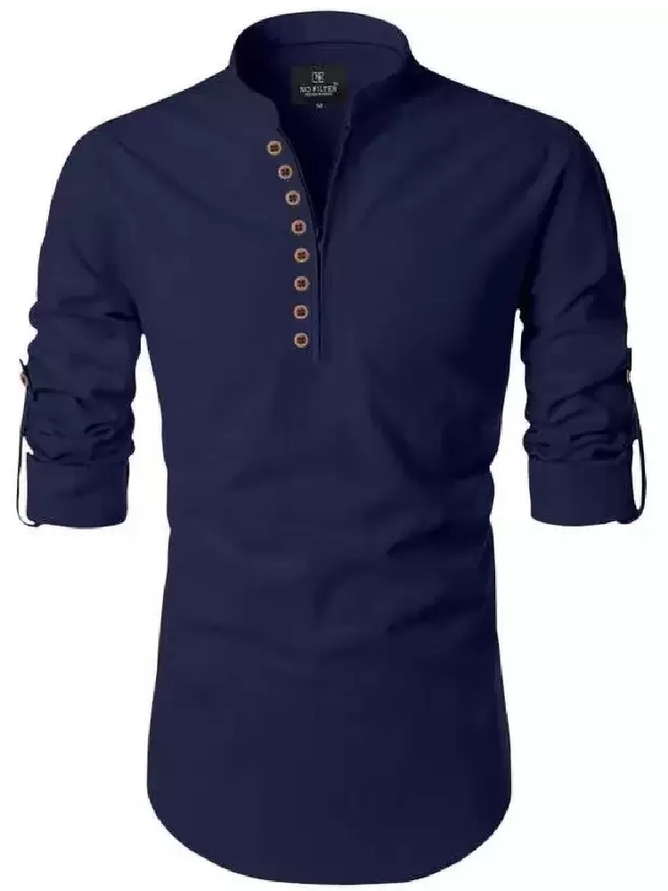 ANDHAK Men Regular Fit Solid Mandarin Collar Casual Shirt