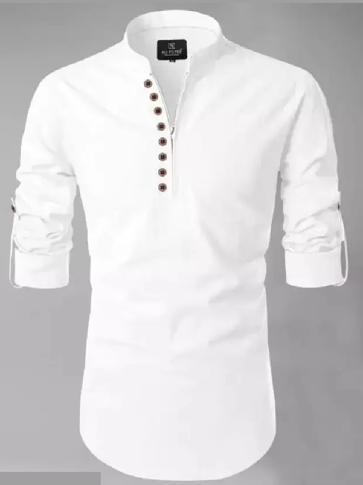 ANDHAK Men Regular Fit Solid Mandarin Collar Casual Shirt