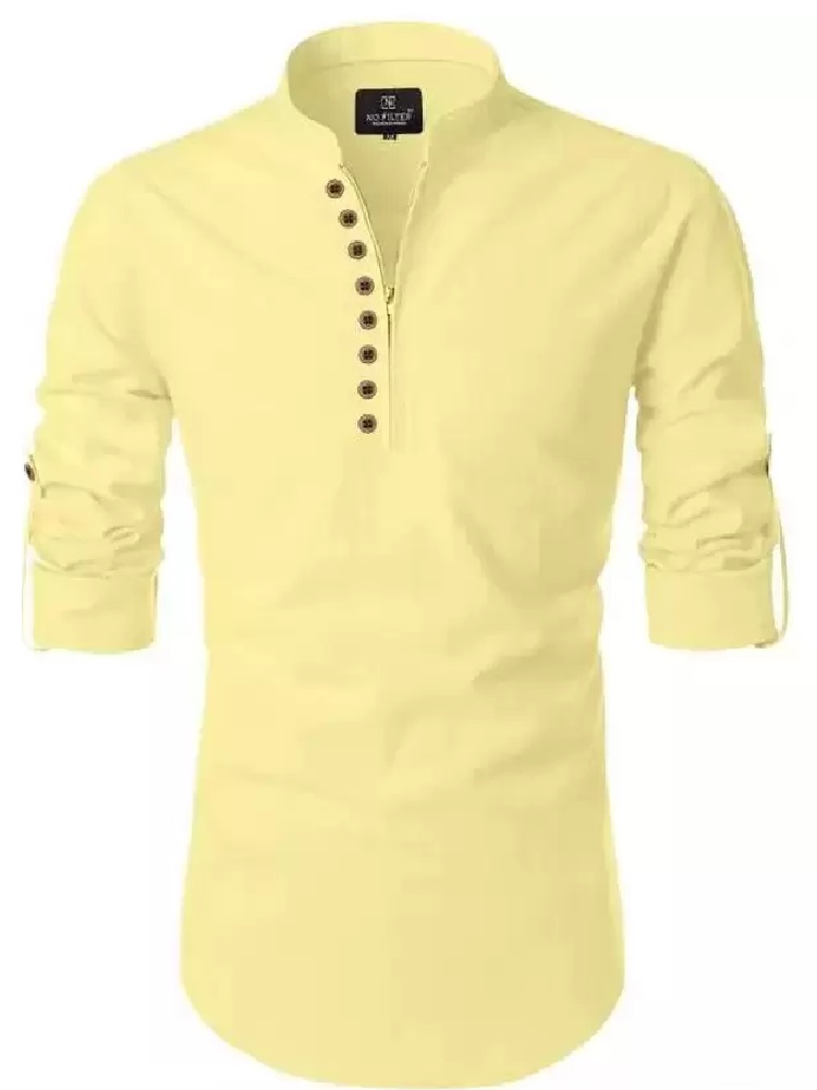 ANDHAK Men Regular Fit Solid Mandarin Collar Casual Shirt