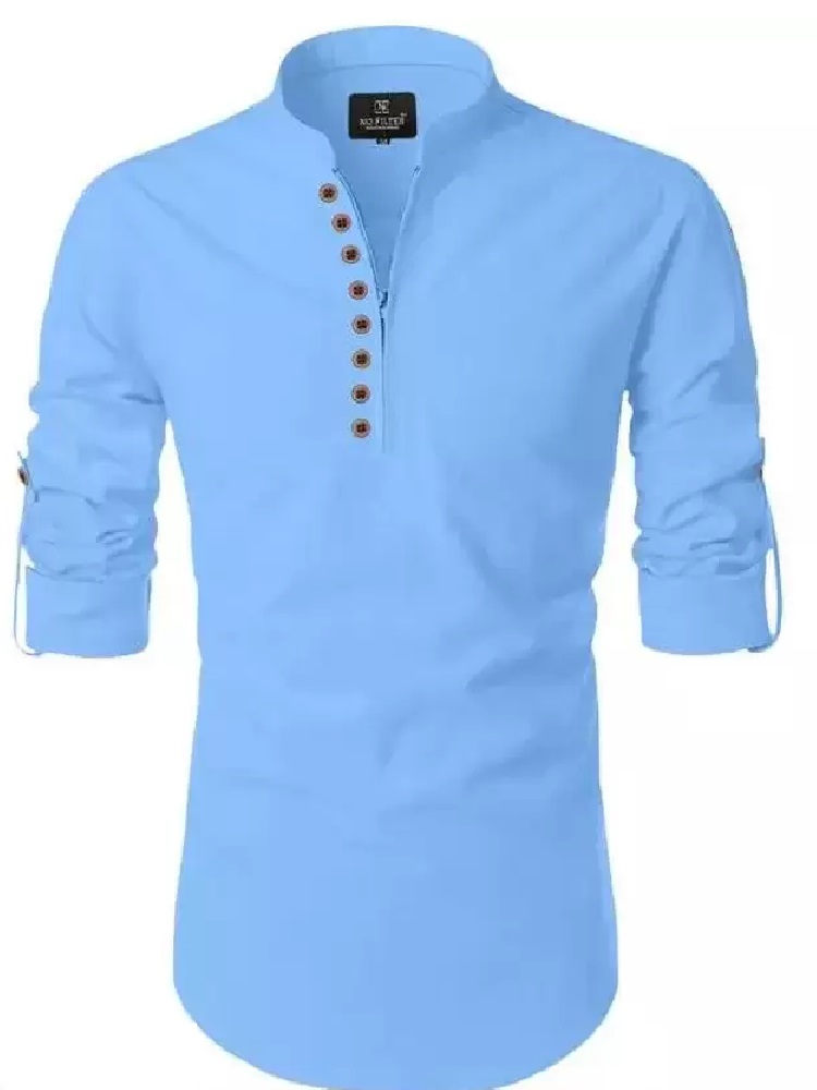 ANDHAK Men Regular Fit Solid Mandarin Collar Casual Shirt