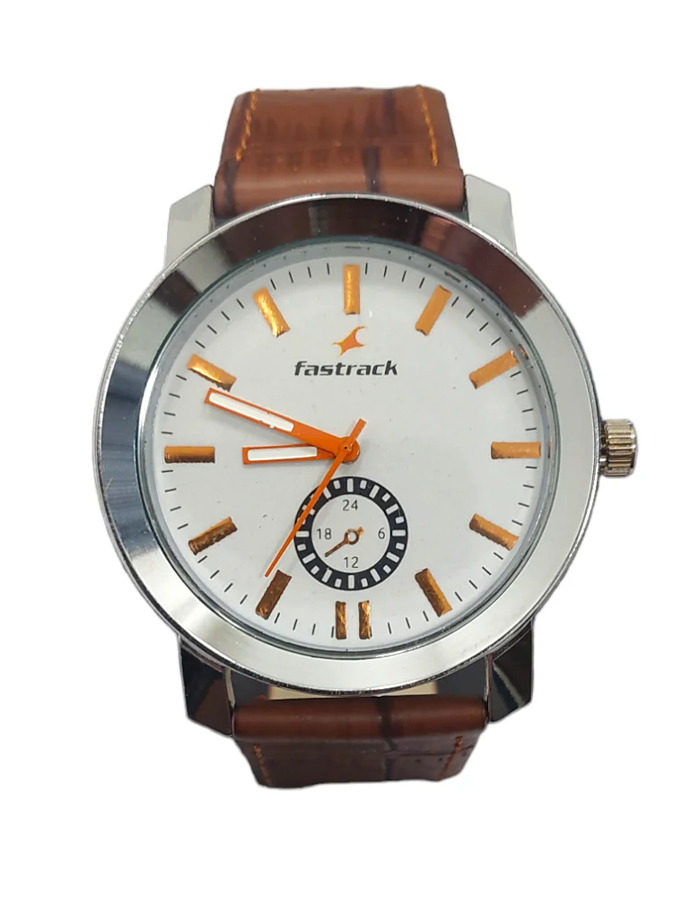 ANDHAK FASTRACK  Silver Crono Ad Dial DIAL BROWN LEATHER STRAP WATCH