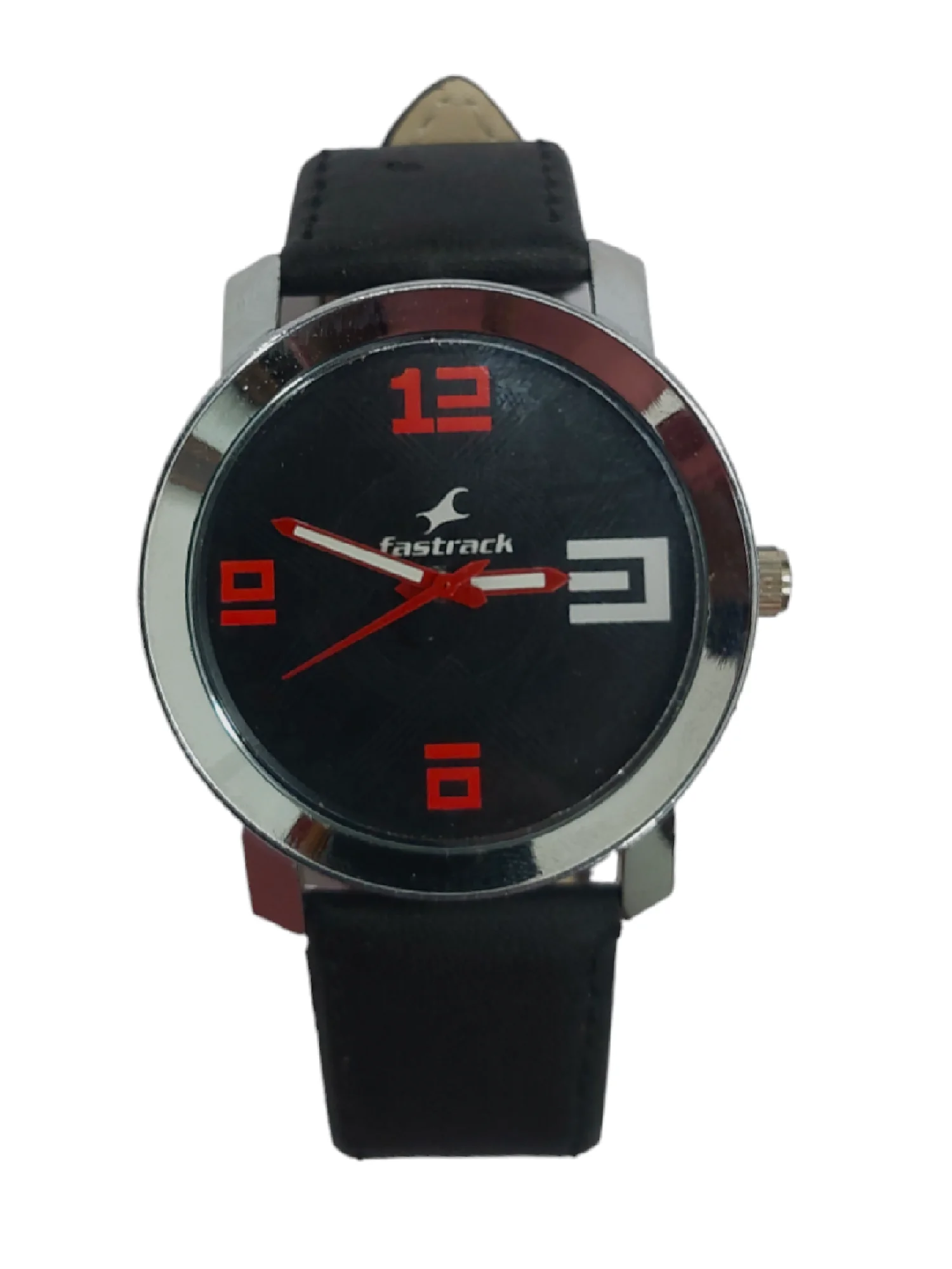 ANDHAK FASTRACK  Silver Crono Ad Dial DIAL Black LEATHER STRAP WATCH
