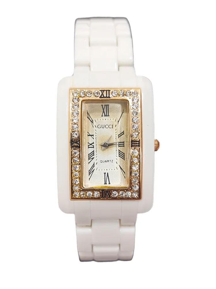 Andhak  gucci Womens Luxury Wrist Watch Fashion Rhinestone White Ceramic Watch 
