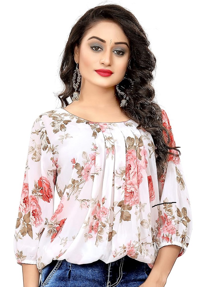 ANDHAK Women's Casual Regular fit Round Neck top WHITE