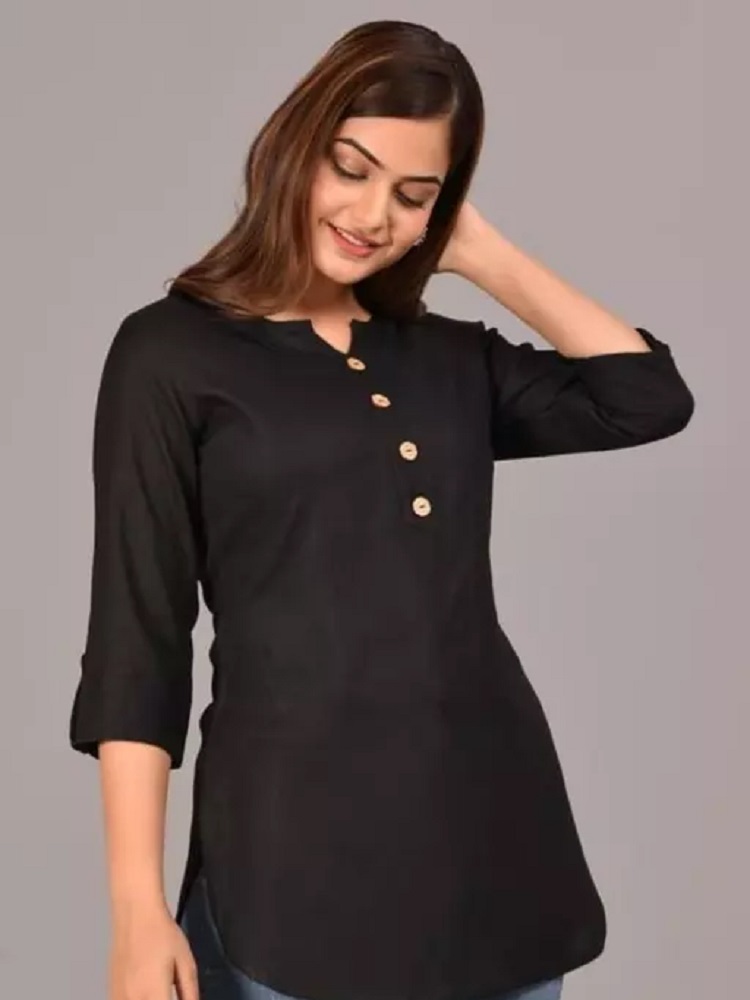 ANDHAK Regular Sleeves Solid Women BLACK Top