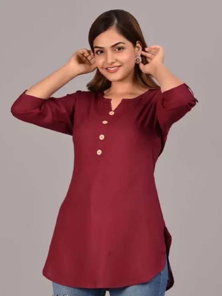 ANDHAK Regular Sleeves Solid Women Dark REDTop