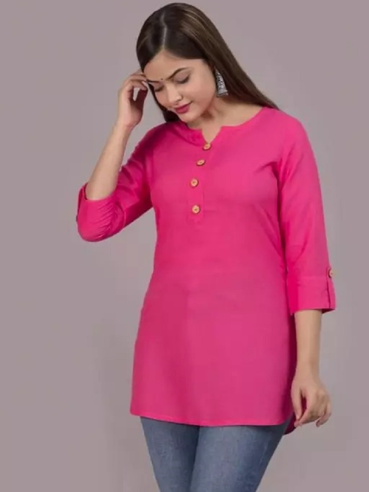 ANDHAK Regular Sleeves Solid Women PINK Top